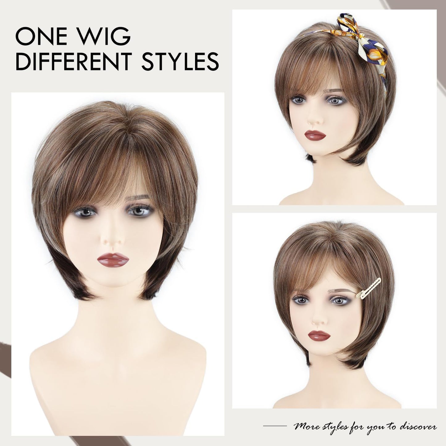 Women's Brown Mixed Color Fashion Synthetic Wigs Wig Short Straight Hair