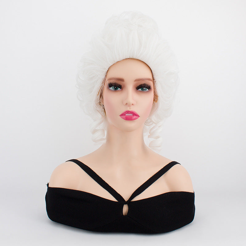 Women's Fashion Cover Sier White Black Palace Style Retro Simulation Wig Short Curly Hair