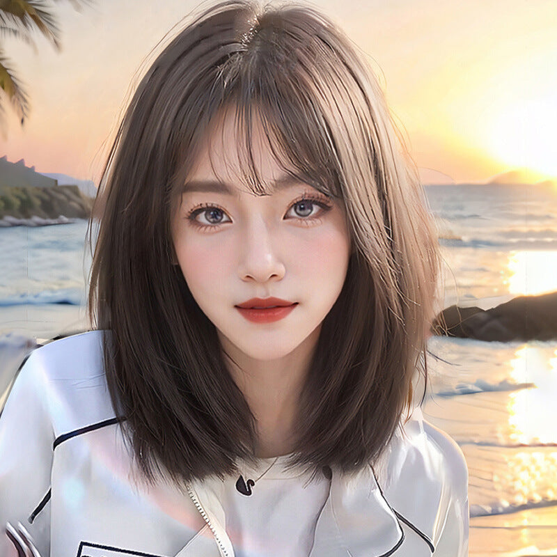 Women's Natural Collarbone Length Haircut Younger Fashion Artificial Full Human Wig Short Straight Hair