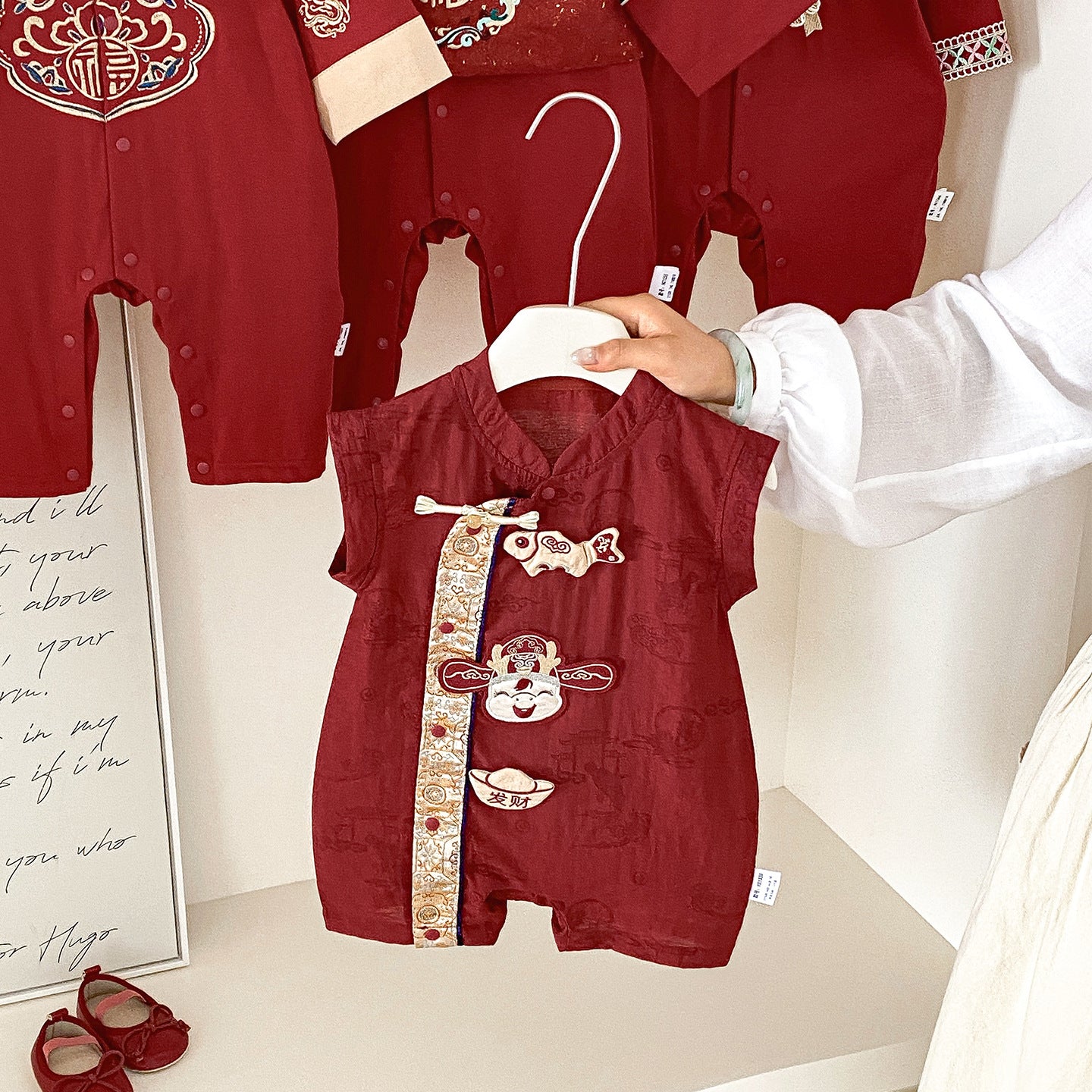 Boy Red Clothes Summer Jumpsuit Hundred Days Banquet Centennial Year Jumpsuit, Climbing Suit