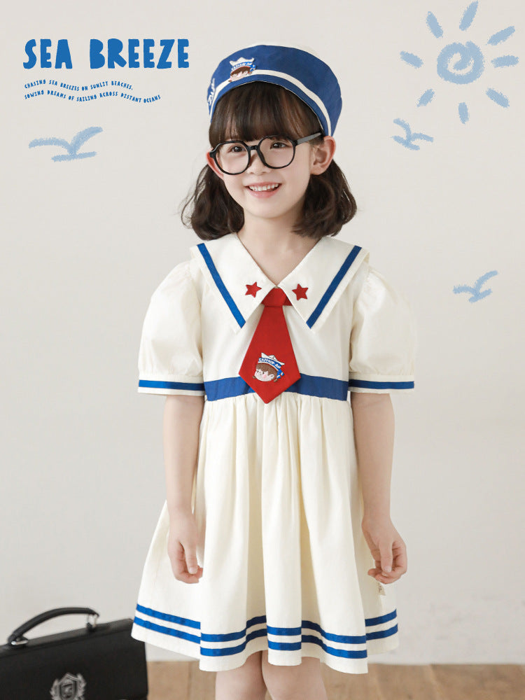 Summer Sea Patrol Dreamers Contrast Color Braid Navy Blue White Children's Dress