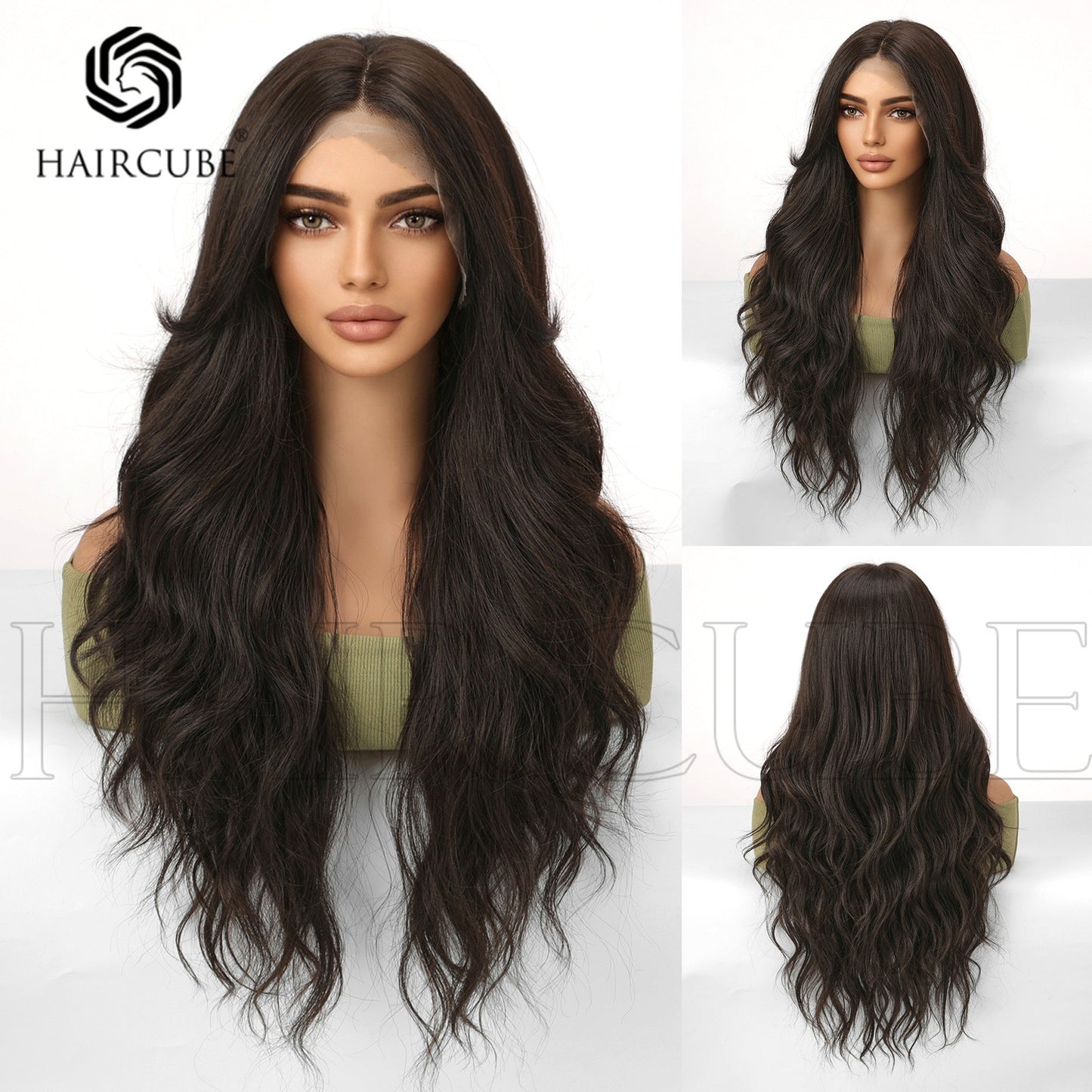 Style Bangs Hand Crochet Large Area Forehead Lace Curly Hair Wig Long Curls