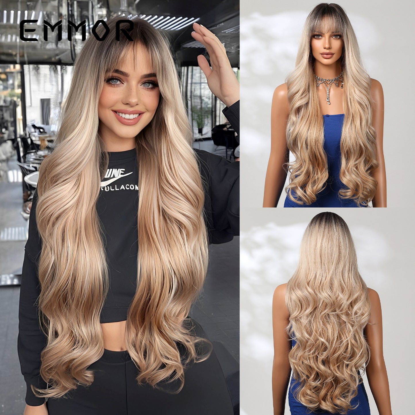 Women's Dark Brown Big Wave Fashion Curly Full Hair Wig Long Curls