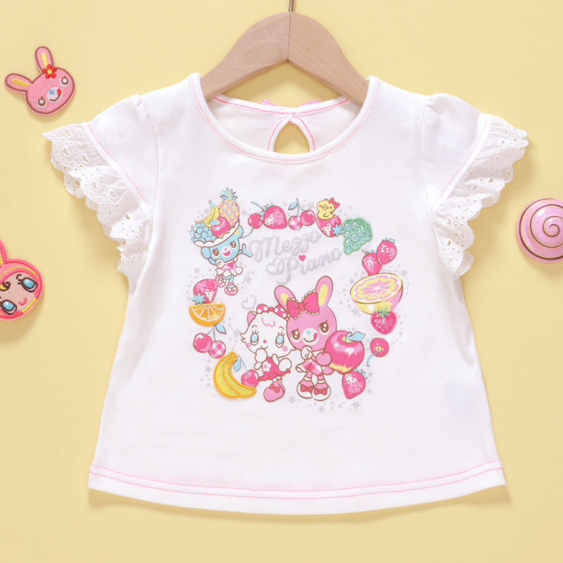 Style Cartoon Cute Pianist Rabbit Fruit Short Children's T-shirt