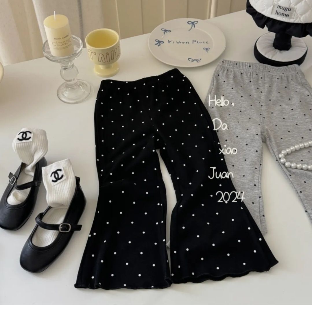 Children's Style Fashionable Polka Dot Bell-bottom Autumn Clothing High Waist Casual Children's Pants