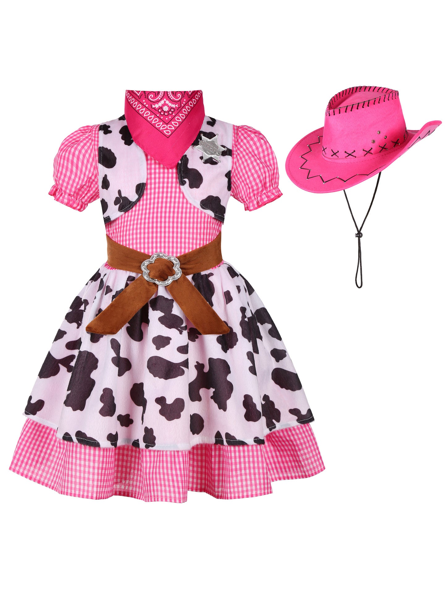 Western Denim Halloween Pink Leopard Print Holiday Party Children's Suit