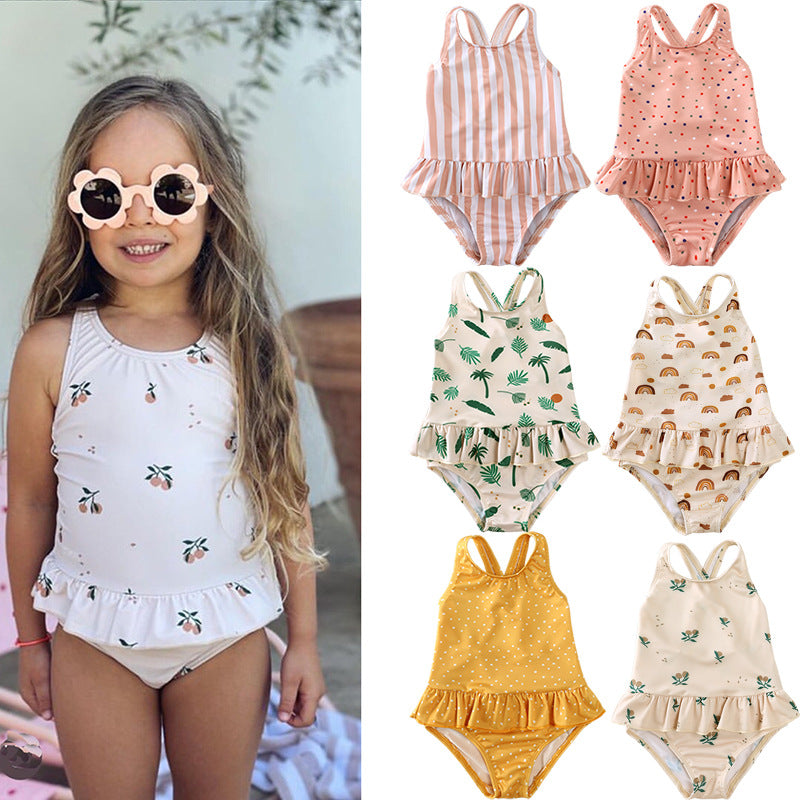 Backless Floral One-piece Swimsuit Cartoon Bikini Jumpsuit, Climbing Suit