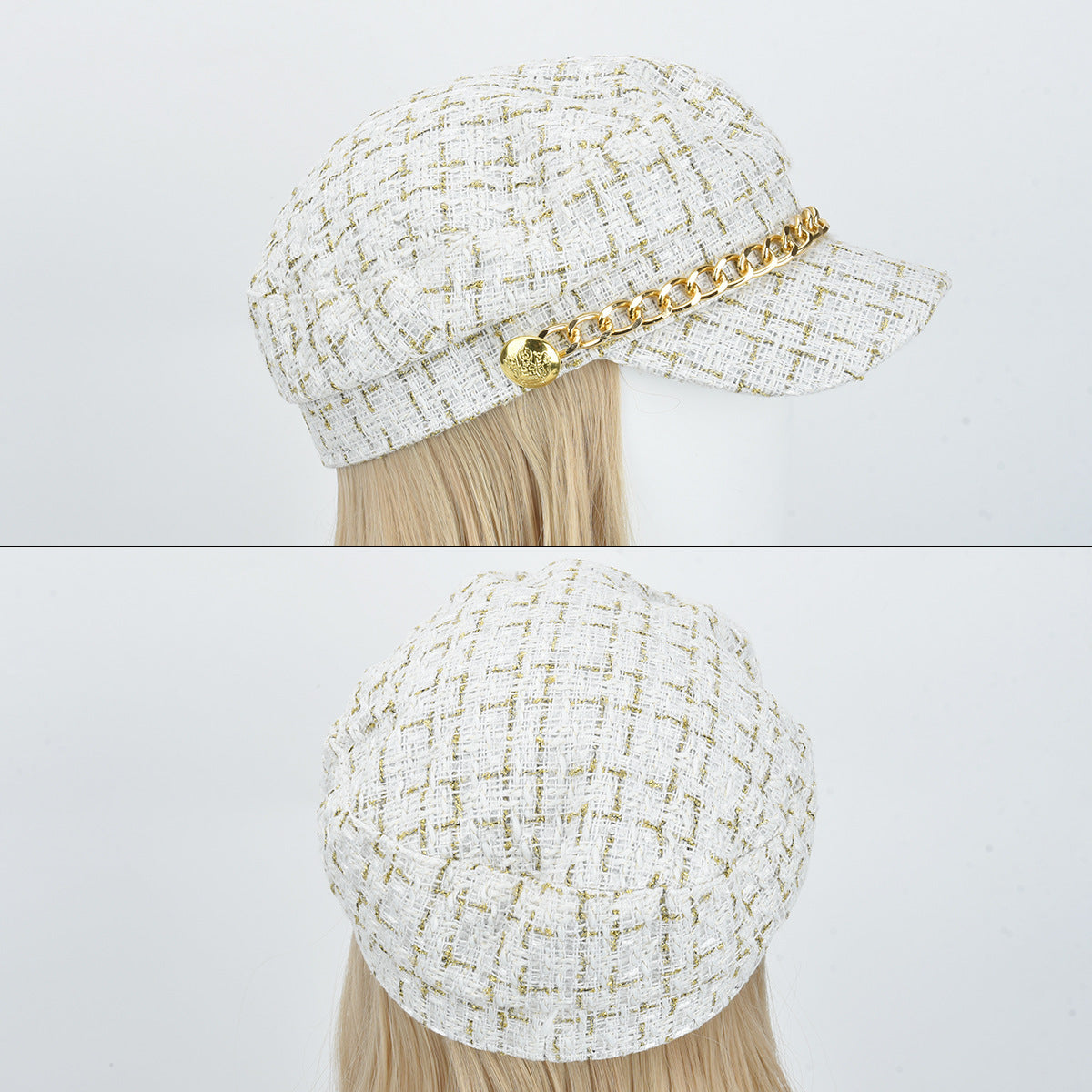 Hat Female Long Curly Hair White Classic Style Other Wig