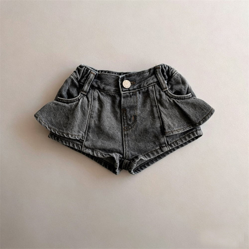 Denim Shorts Korean Style Solid Color Floral Cute Western Anti Children's Pants