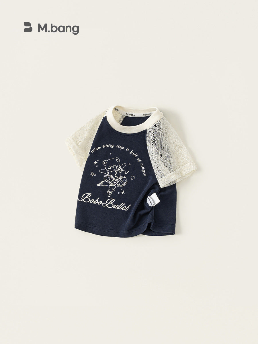Children's Short-sleeved Lace Stitching Top Thin Summer Contrast Children's T-shirt