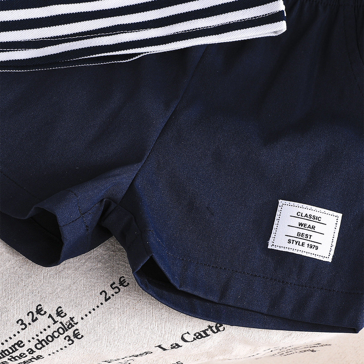 Summer Simple Fashion Boy Bear Zhang Zi Striped Polo Collar Children's Suit