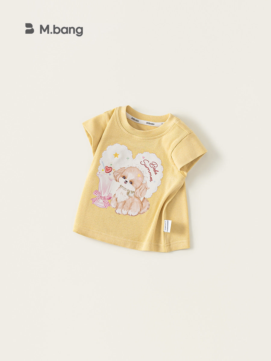 Children's Woven Clothing Tops Summer Puppy Printed Flying Children's T-shirt