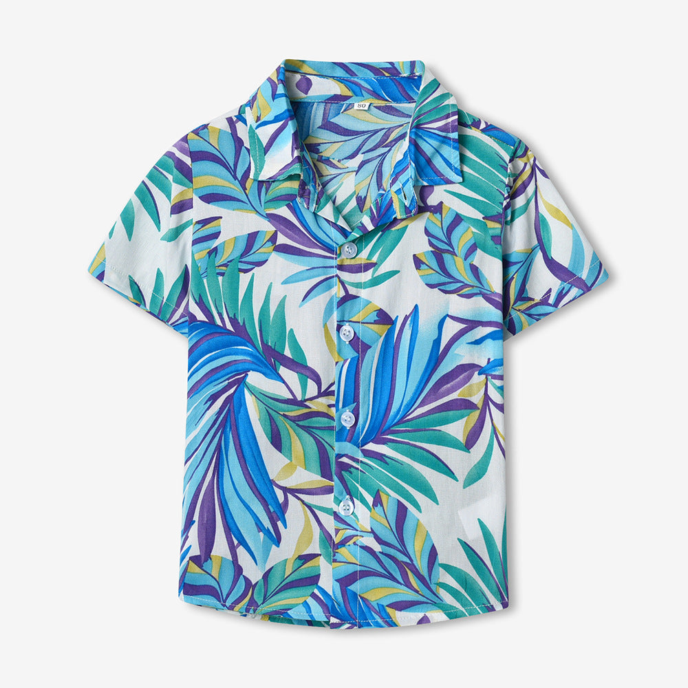 Children's Summer Neutral Printed Cotton Cardigan Trendy Hawaiian Short Children's Shirt