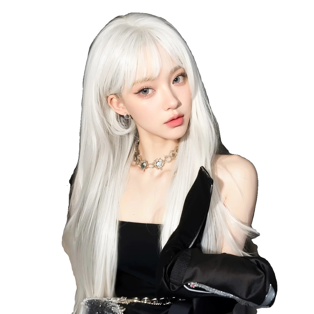 Female Hair Anime Universal Two-dimensional Pure White Natural Simulation Full Long Straight Wig