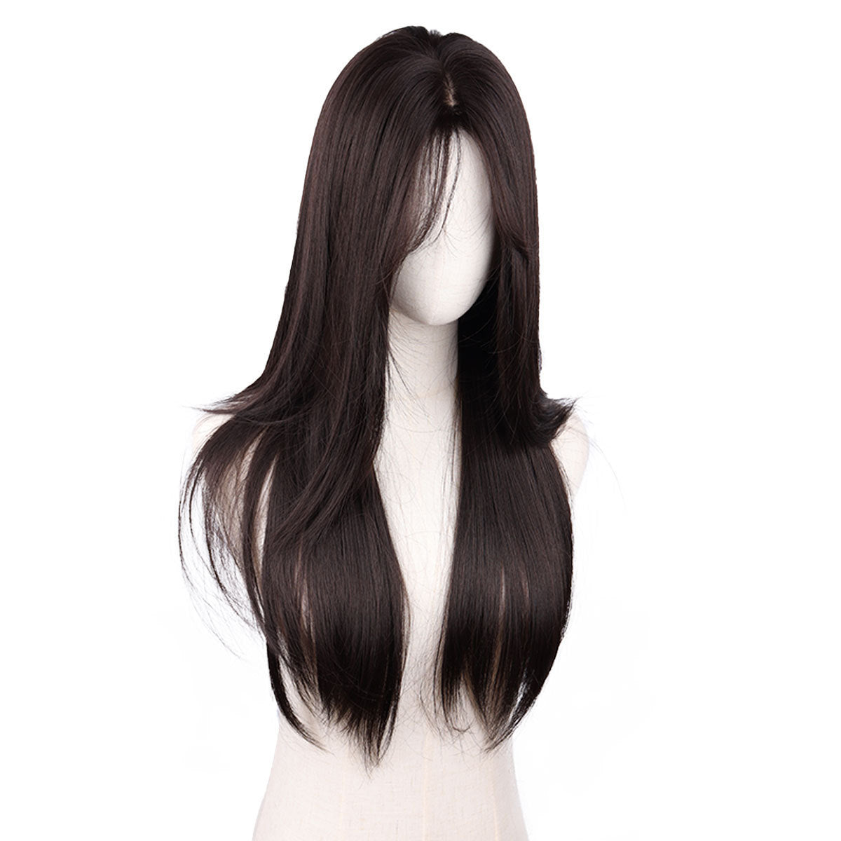 Natural Fluffy Female Front Black Light Top Long Straight Wig