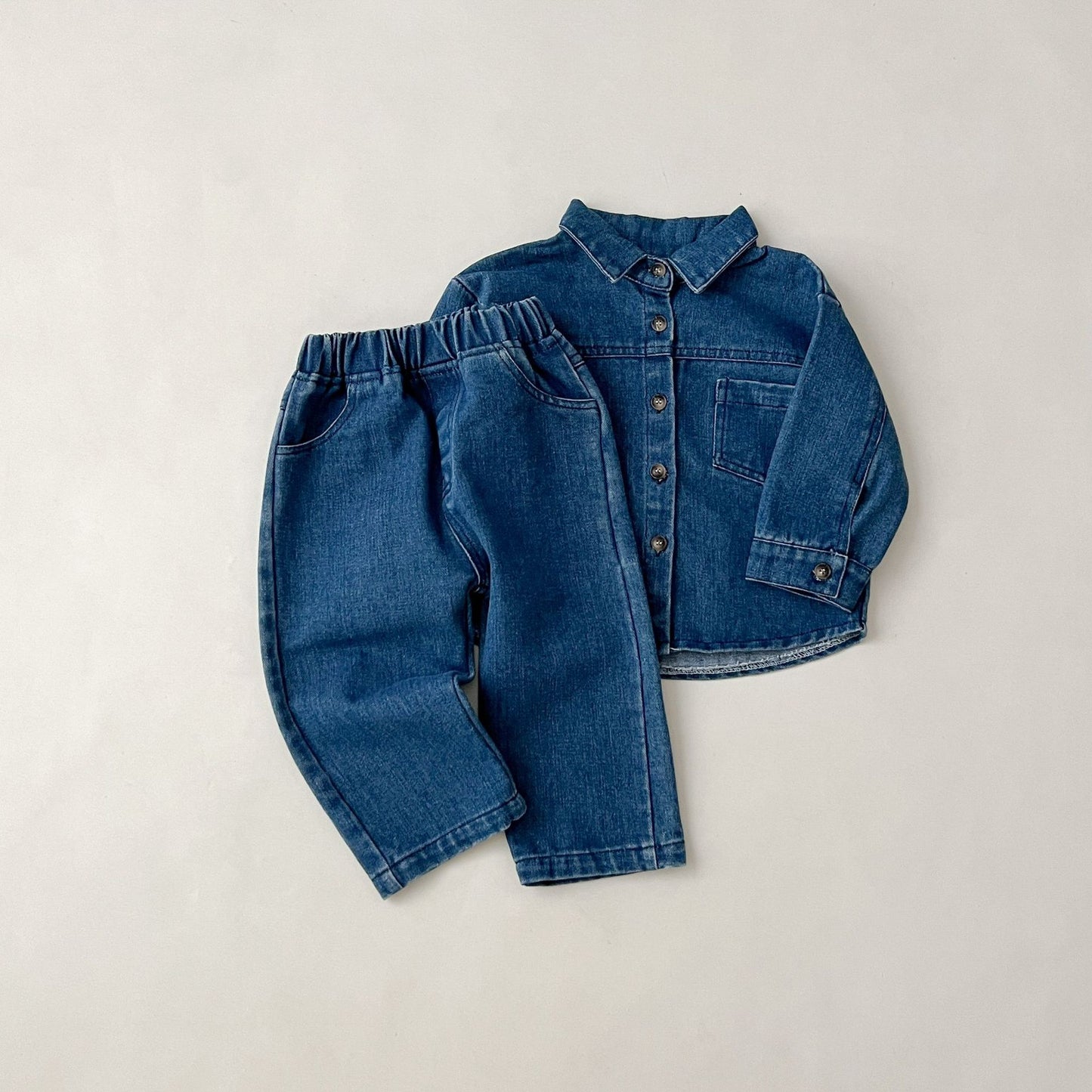 Children's Korean Style Denim Boy Retro Long-sleeved Shirt Children's Suit