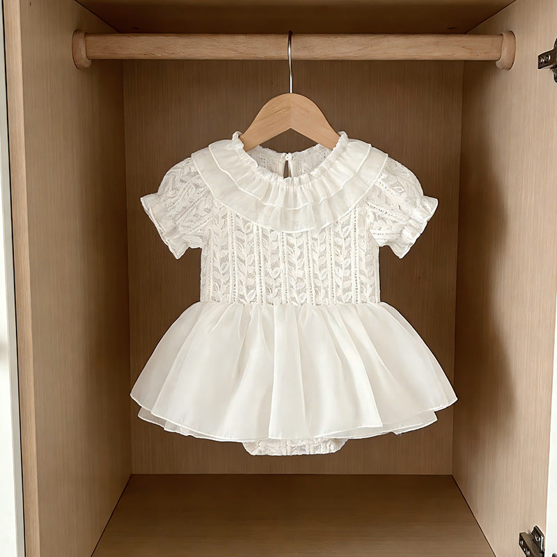 Head Summer Bloomer With Skirt White Willow Leaf Lace Princess Children's Dress