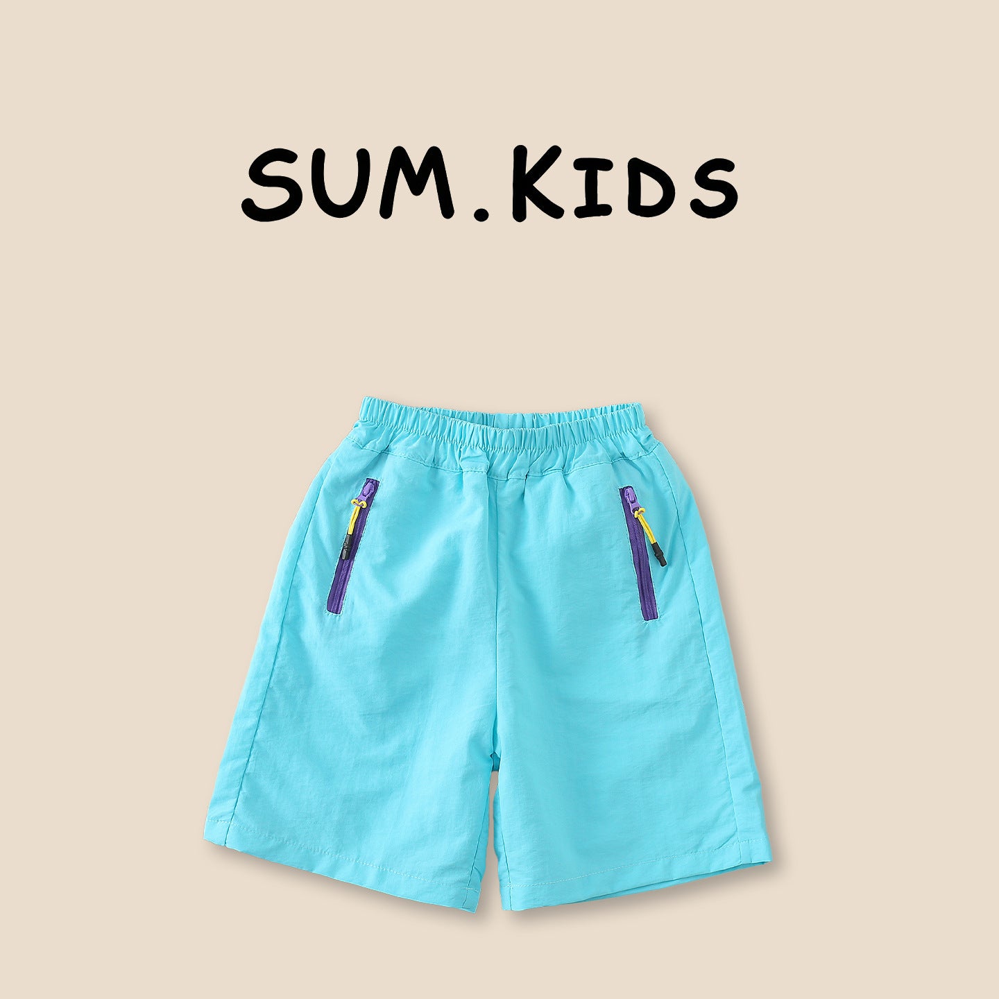 Style Summer Shorts Contrast Color Zipper Pocket Cropped Children's Pants