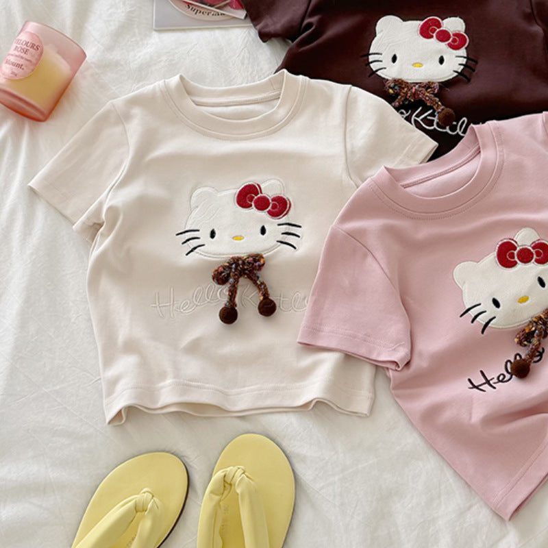 Summer Comfortable Fine Cotton Double-sided Short Sleeve Ten Thousand Needle Children's T-shirt
