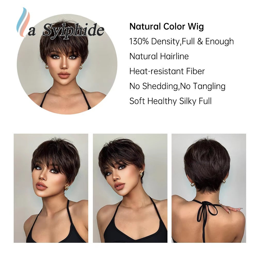 Female Rose Net Mechanism High Temperature Resistance Wig Short Straight Hair