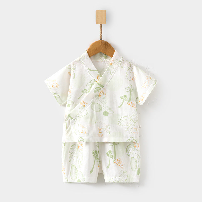 Sets Short Sleeve Shorts Bamboo Fiber Top Pants Summer Air Children's Suit
