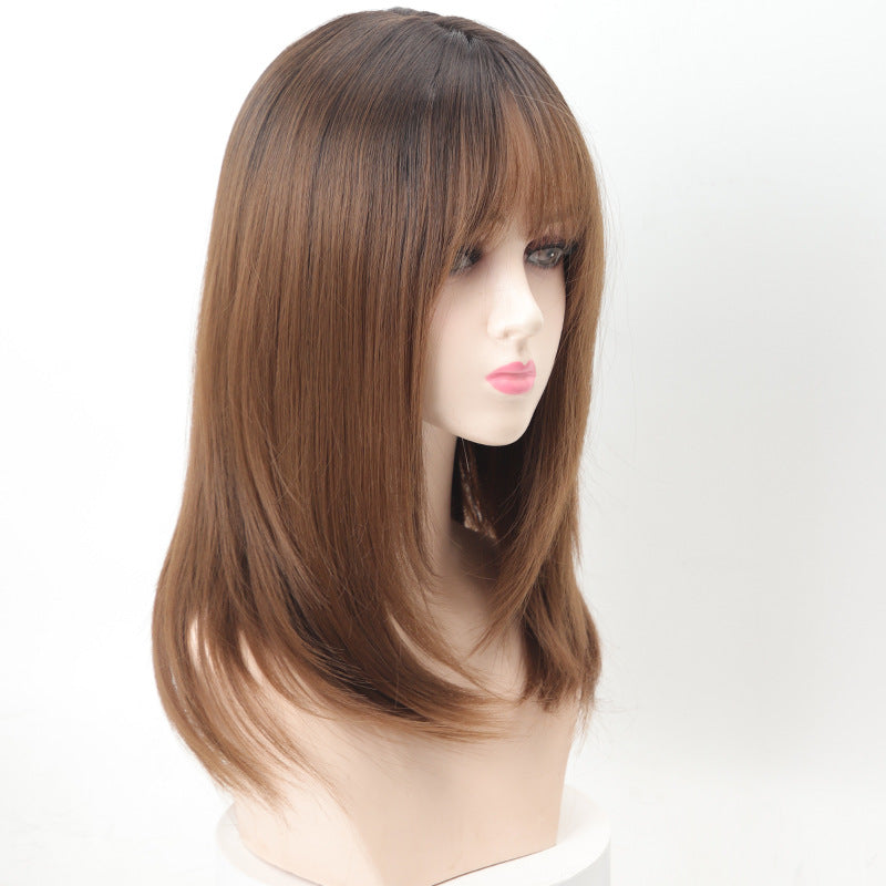 Women's Elastic Net Hair Mid-length Natural Facial Repair Long Straight Wig