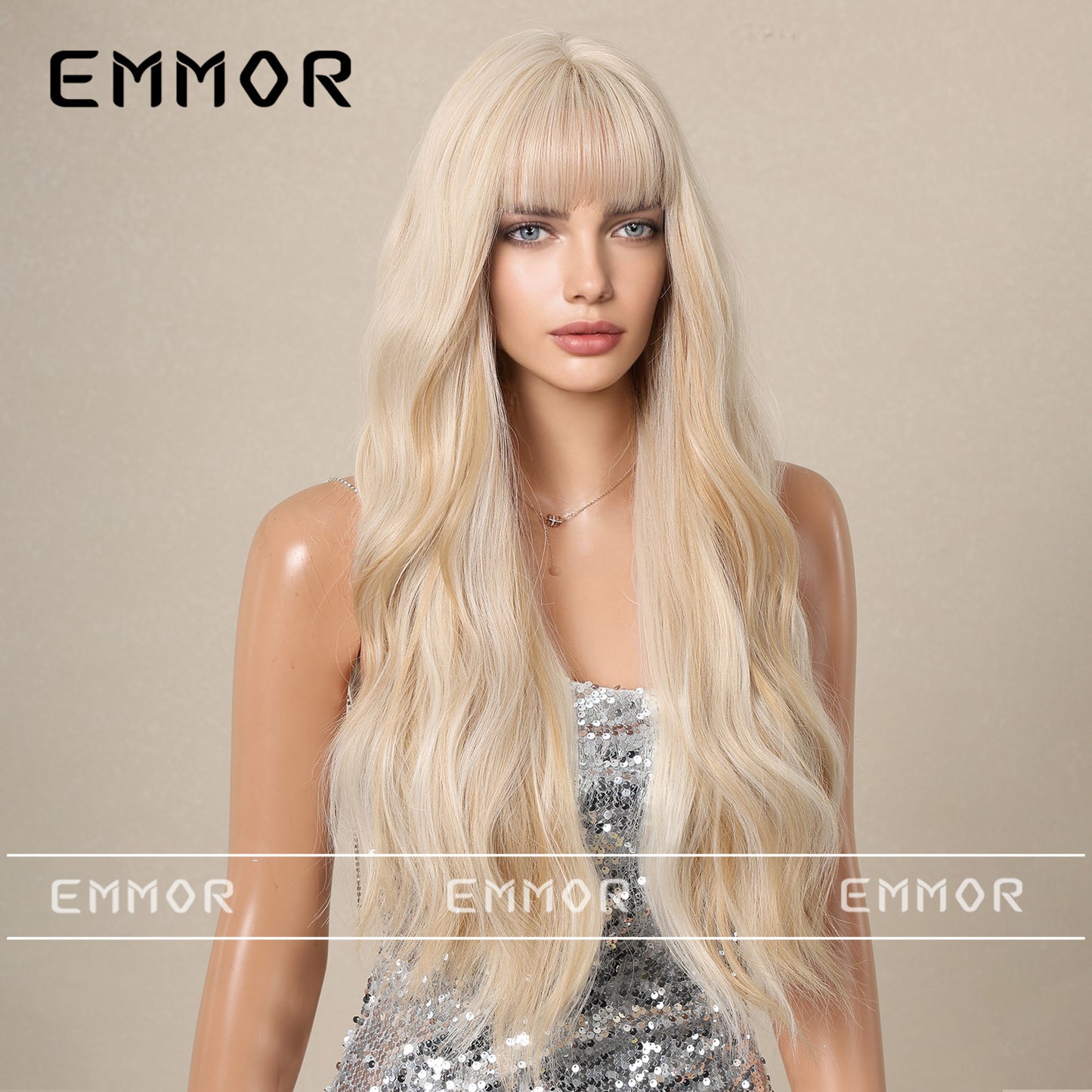 White Gold Color Barbie Wind Big Wave Curly Hair Fluffy Wig Long Curls
