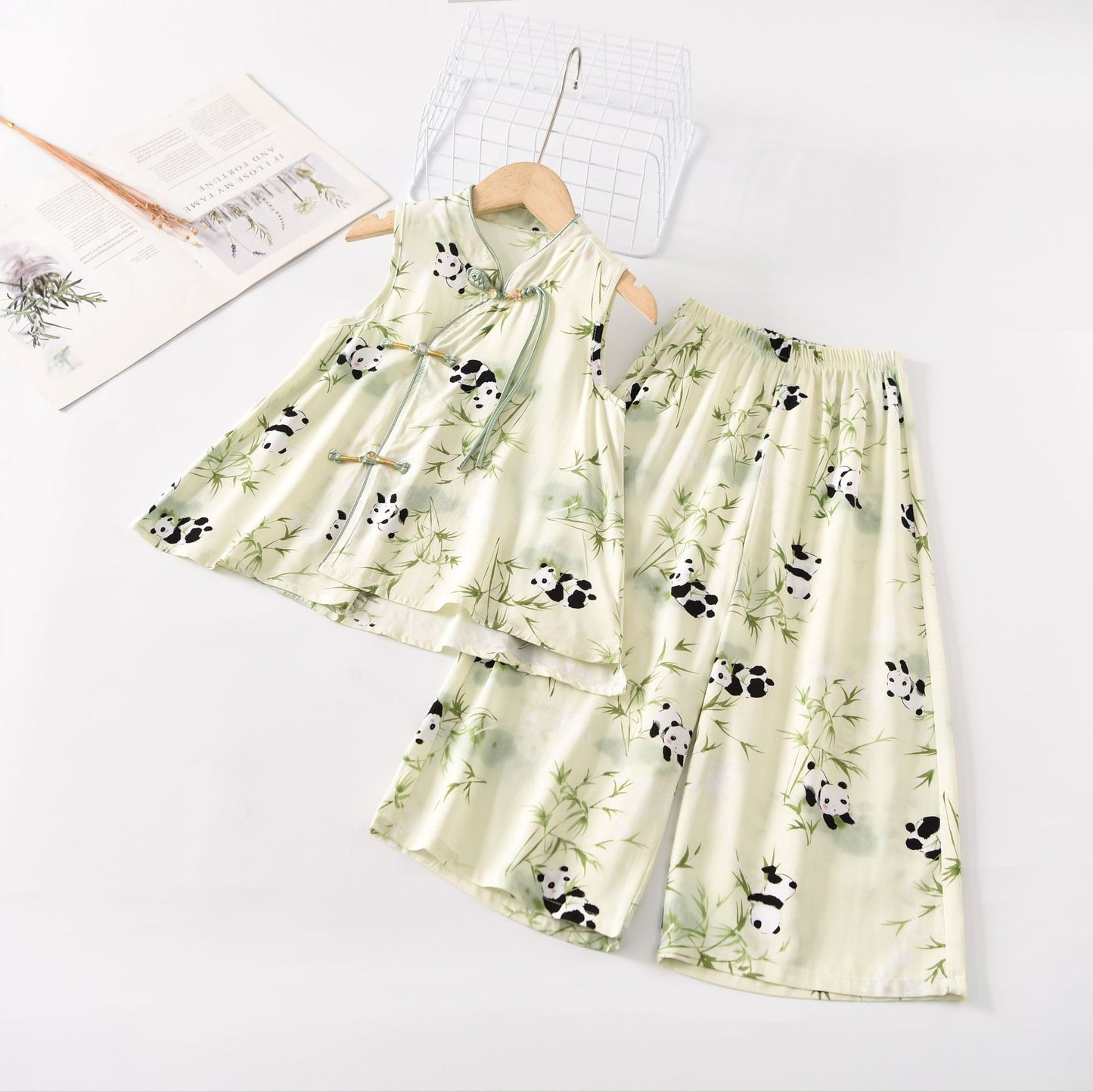 Children's Cool Summer Vest Shorts Poplin Pajamas Artificial Cotton National Children's Suit