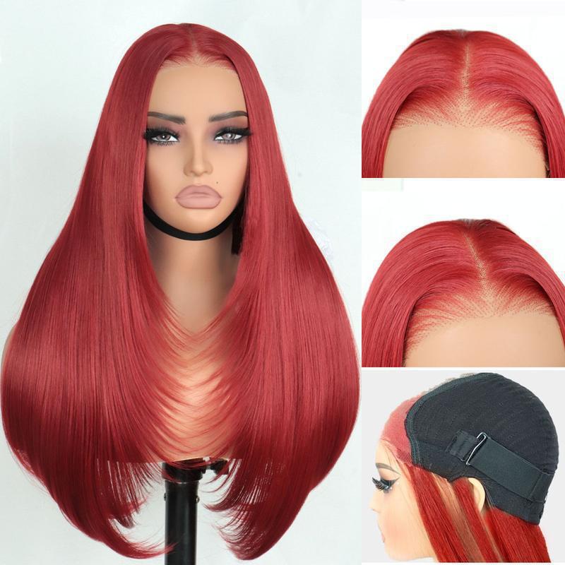Hand-woven Black Mid-length Hair Daily Full Type Fiber Head Long Straight Wig