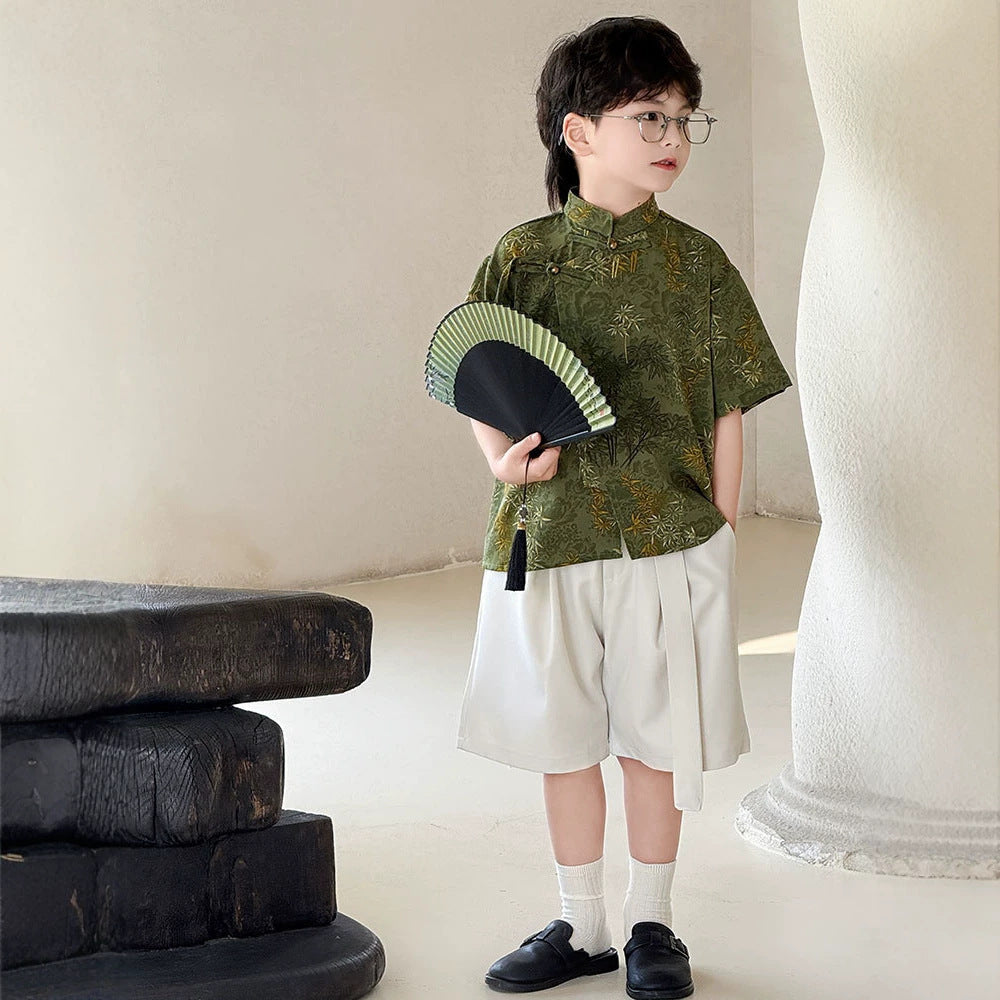 Children's Boys Chinese Short-sleeved National Style Performance Kindergarten Children's Shirt