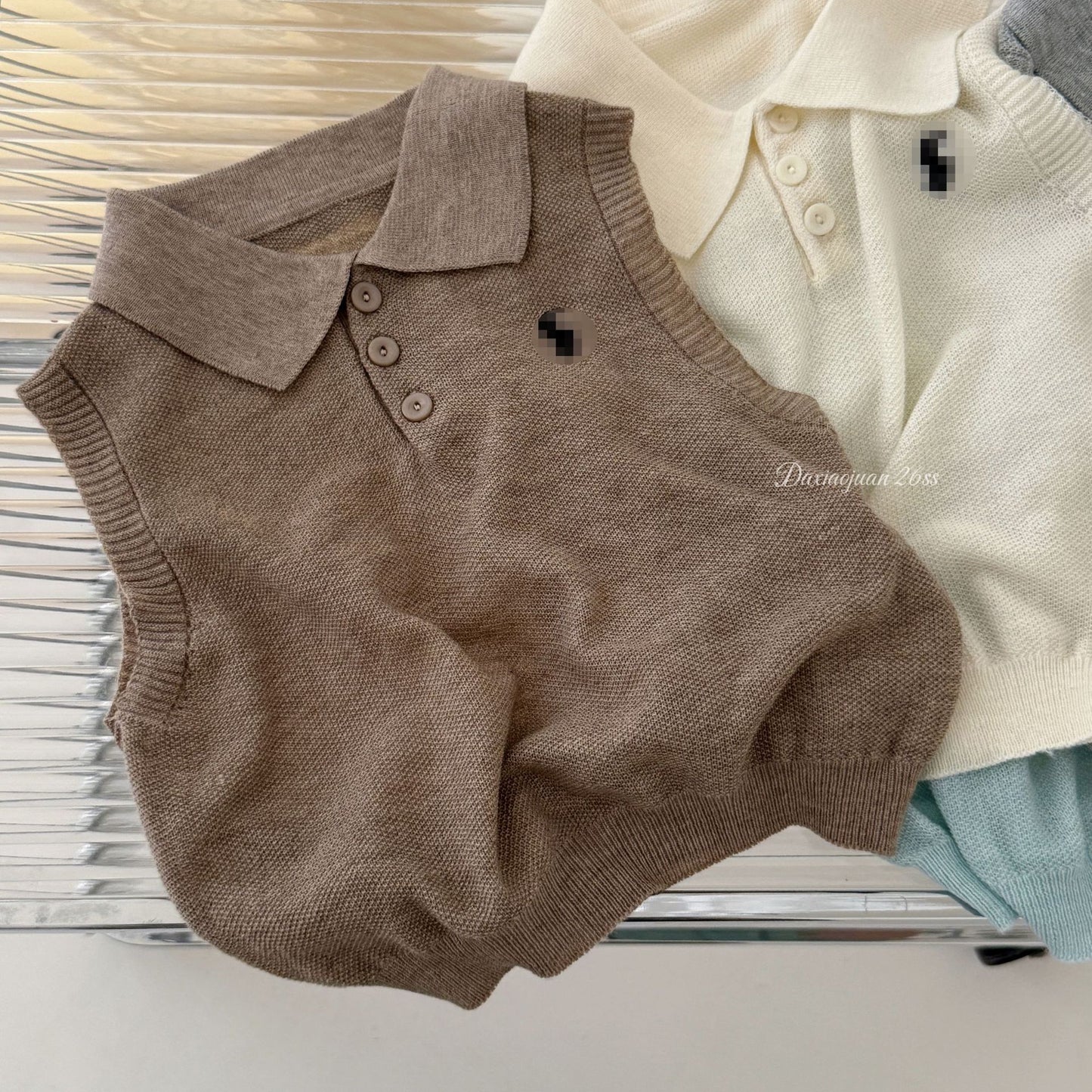 Elegant Korean Knitted Lapel Sleeveless Vest Children's T-shirt