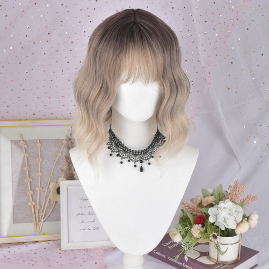 Straight Bangs Chemical Fiber Dyed Gradient Wig Short Curly Hair