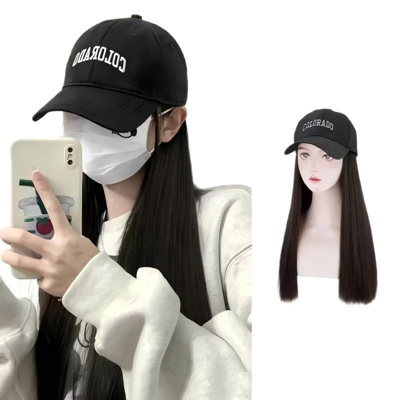 Straight Hair Peaked Cap Head Cover Letter Baseball Cos Wig