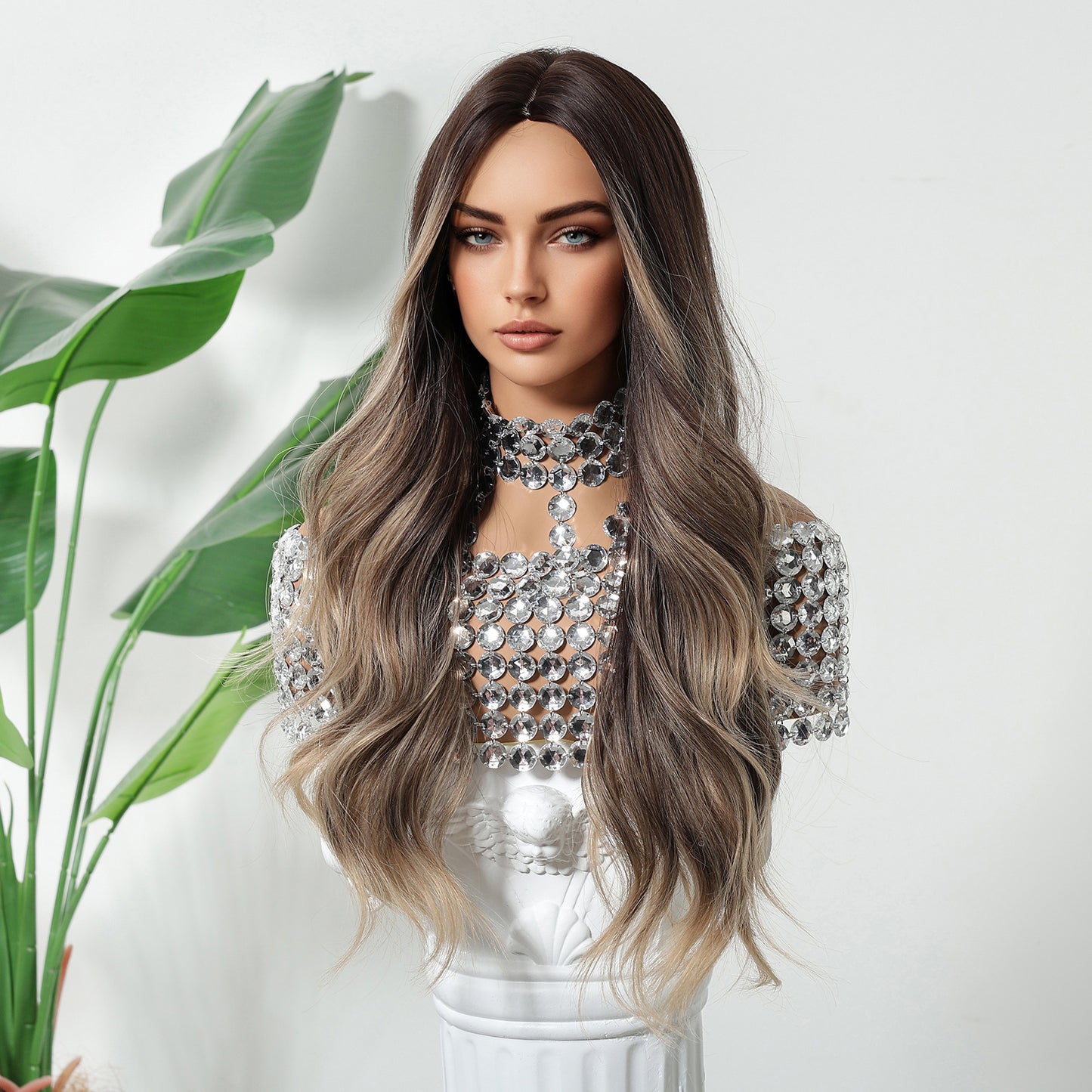 Medium Gradient Brown Curly Hair Big Wig Long Curls