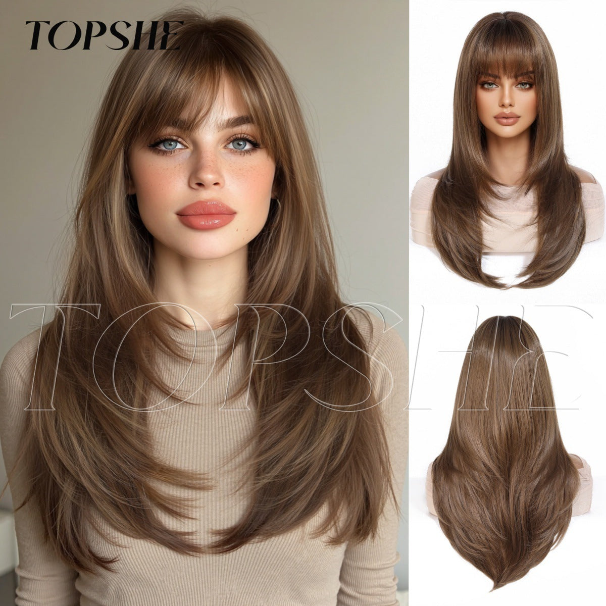 High Level Gradient Brown Hair Fashion Long Straight Wig