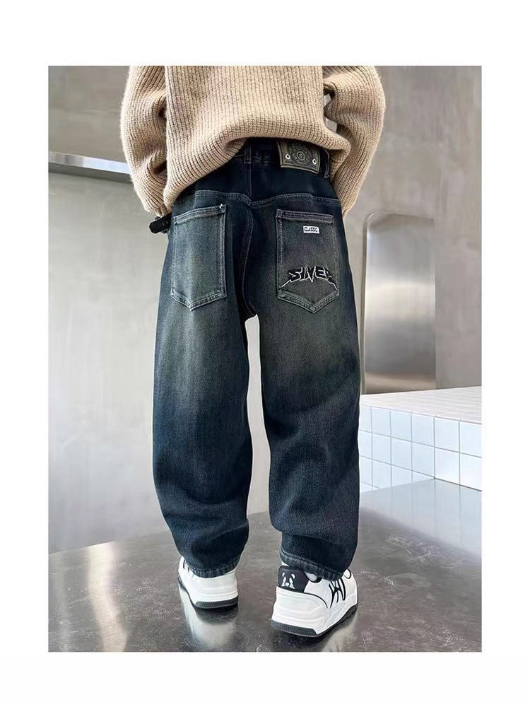 Medium Big Denim Daddy Loose Comfortable Domineering Cool Wild Children's Pants