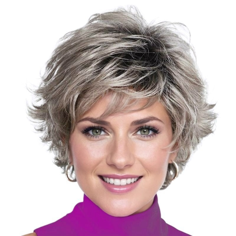Women's Outside Curly Long Mixed Color Brown Golden One Piece Wig Short Straight Hair