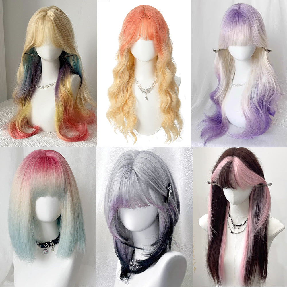 Long Curly Hair Rainbow Gradient Natural Simulation Big Wave Atmosphere Cos Wig