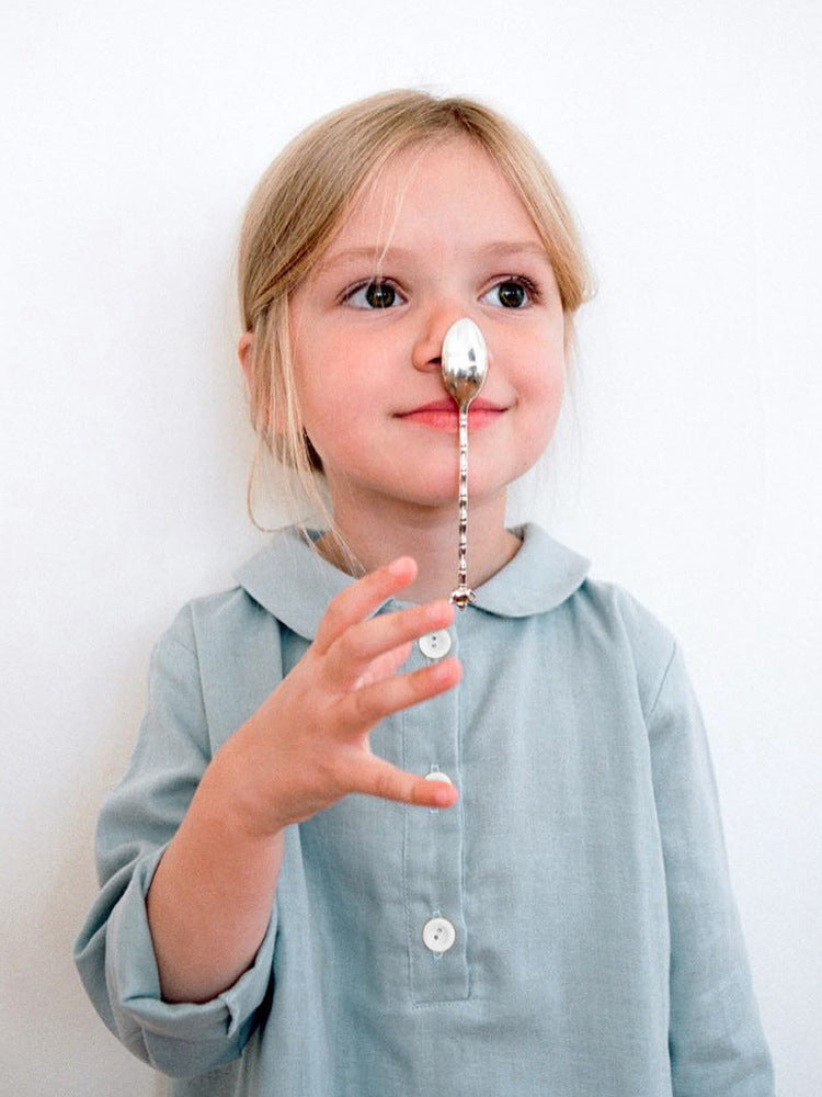Linen Blue Long Sleeved Mori Style Peter Pan Collar Blouse Children's Shirt