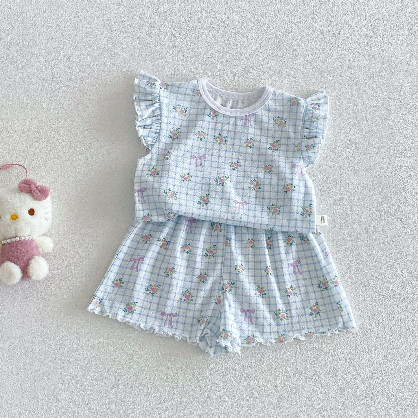 Floral Summer Foreign Cat Printing T-shirt Children's Suit