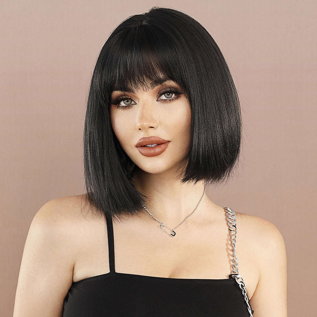 New Black Female Bangs Chemical Fiber Wig Short Straight Hair