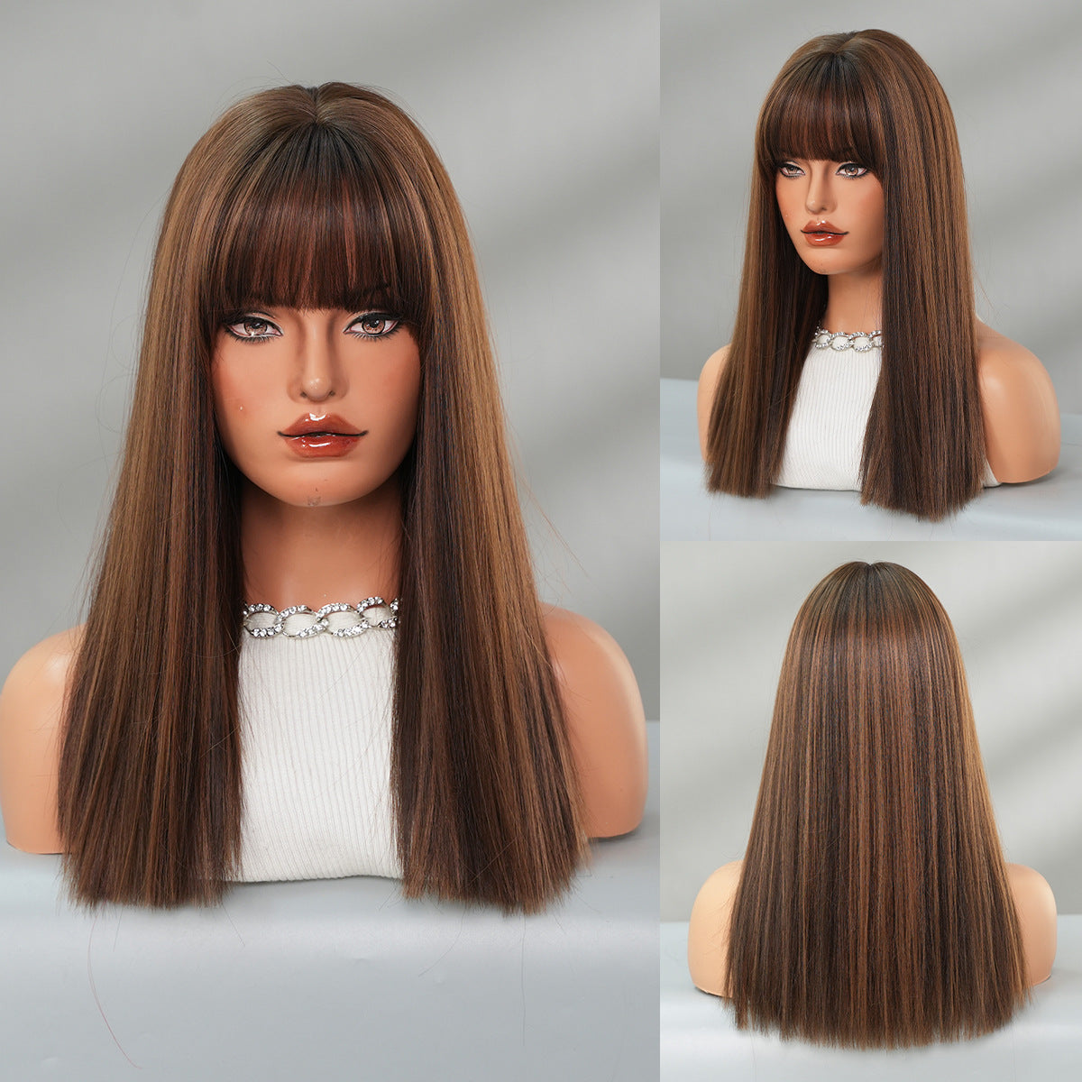 Women's Shoulder Dyed Chemical Fiber Rose Net Long Straight Wig