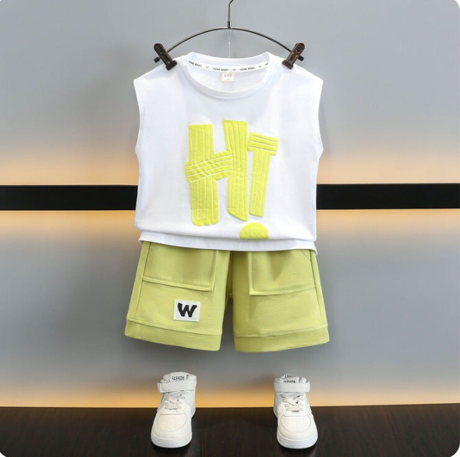 Children's Boys Summer Vest Clothes Boy Ruffle Handsome Small Children's Suit
