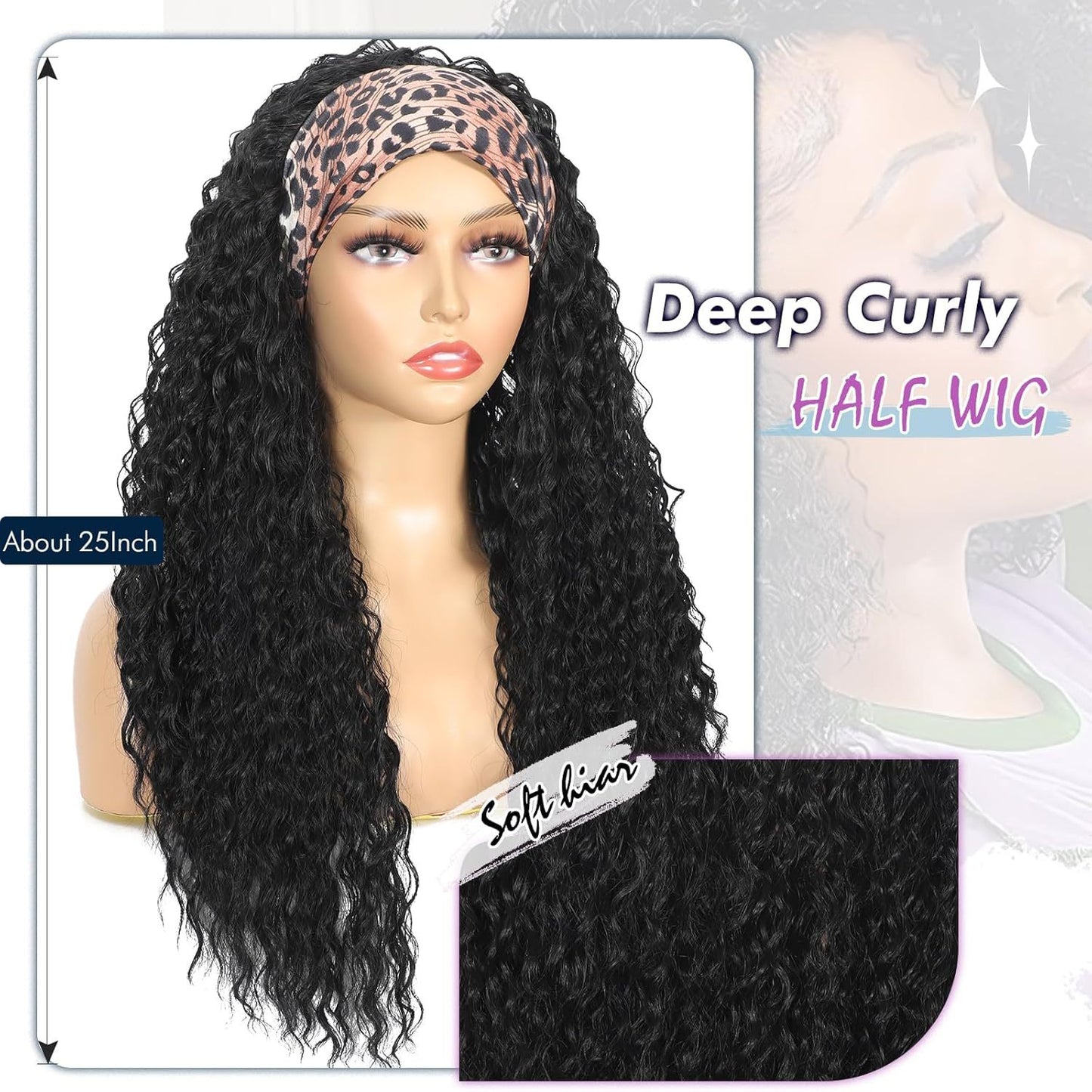Women's Black Small Curly Hair Three-in-one Synthetic Wigs Wig Long Curls