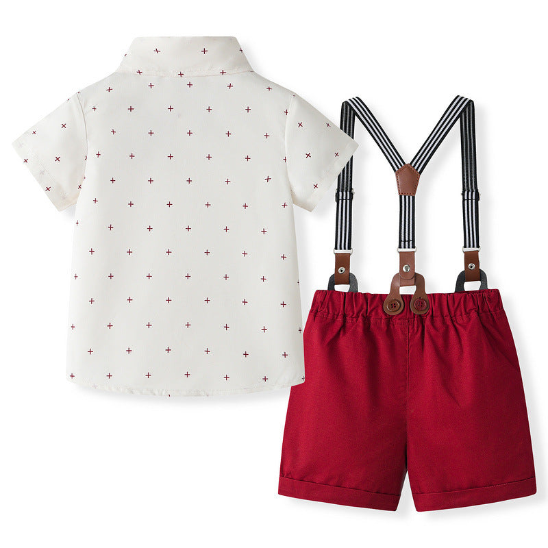 Children's Clothing Source Summer Short-sleeved Suspender Pants British Children's Suit
