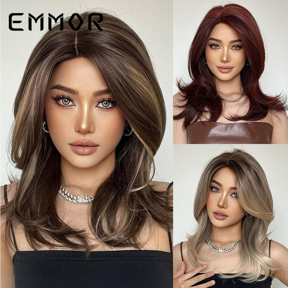 Valgus French Bangs Medium Hair Chemical Fiber Full Long Straight Wig