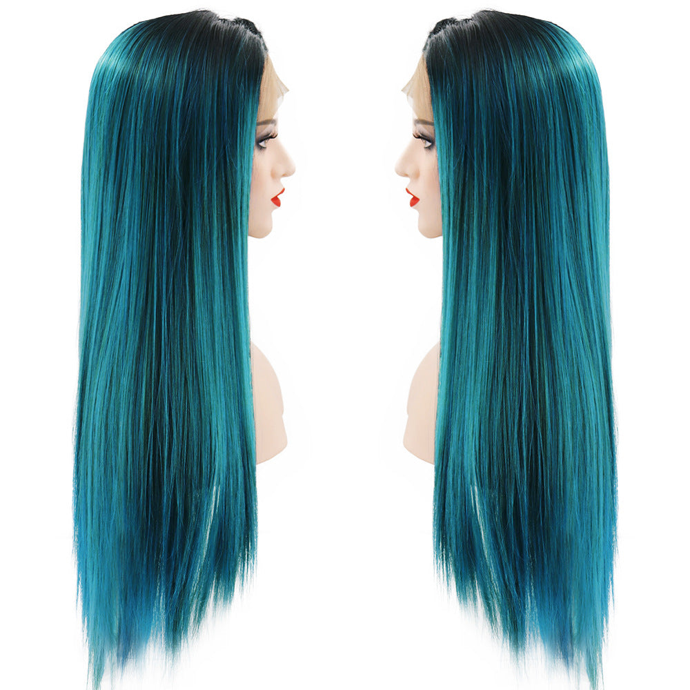 Women's Front Lace Gradient Mid-length Hair Headgear Long Straight Wig