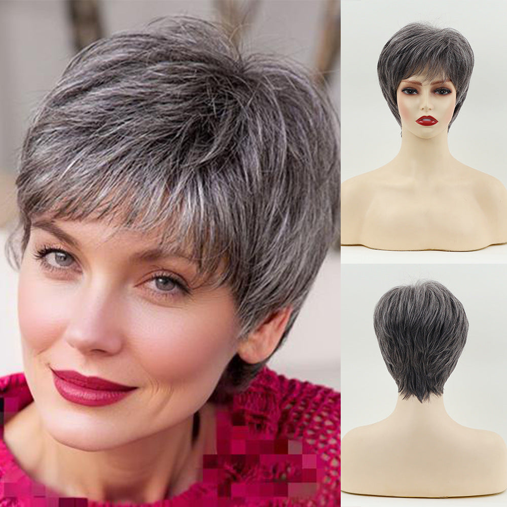 Fashion Gray Grandma Fluffy Synthetic Wigs Wig Short Straight Hair