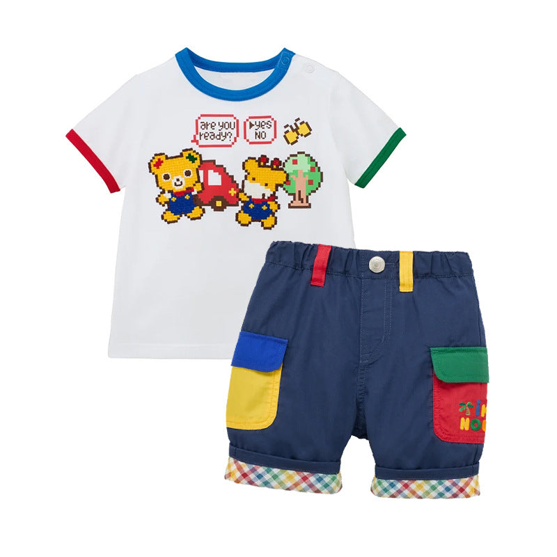 Alphabet Embroidered Color Matching Shorts Casual Boys Handsome Cute Fifth Children's Pants