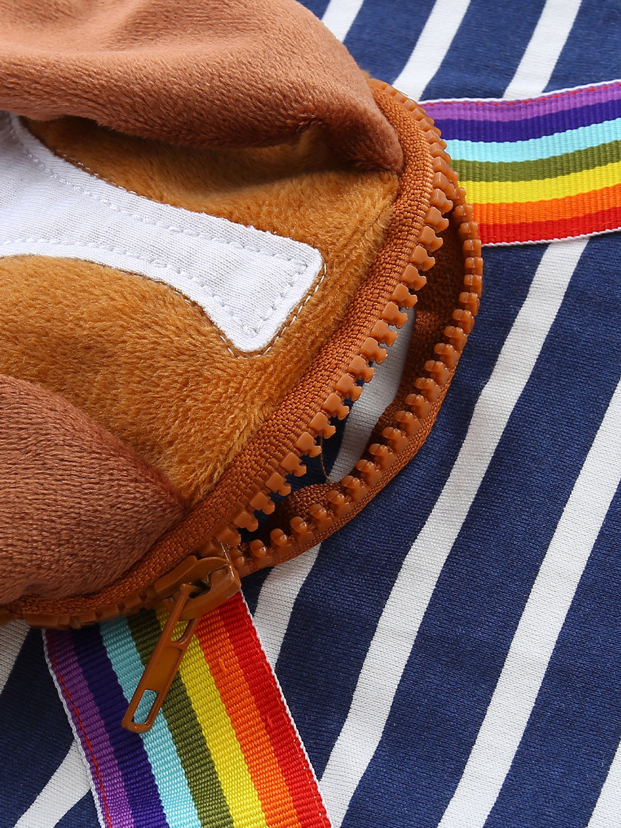 Autumn Fashion Patch Princess Round Neck Striped Children's Dress